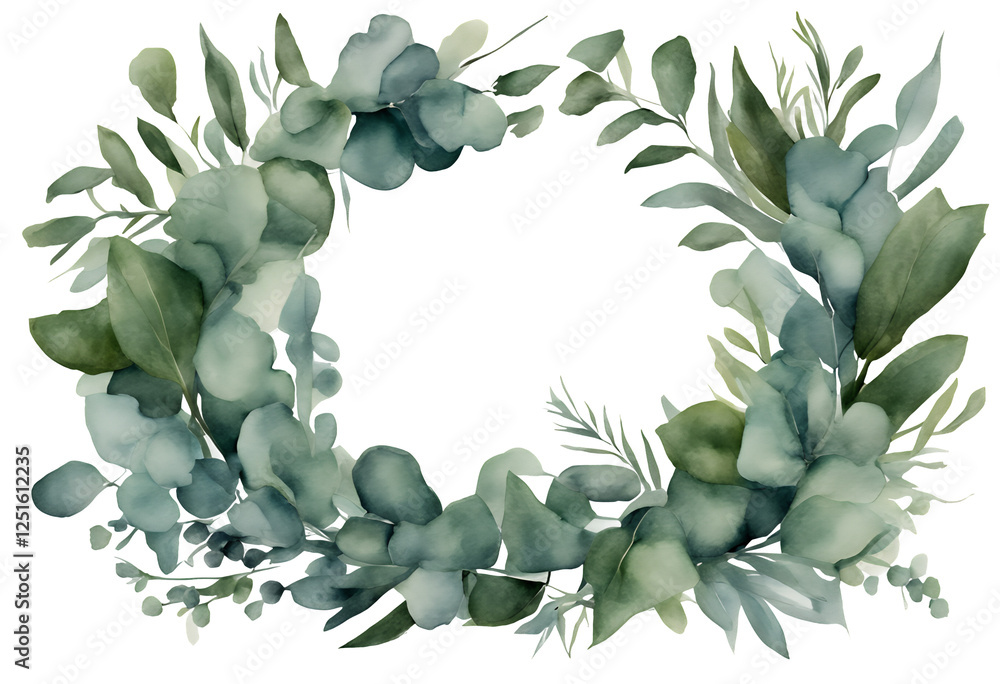 watercolor circle herb frame border chaplet can floral hand invitation card eucalyptus berry drawn cards branches greeting print garland herbs illustration drawing wreath used twig posters wedding
