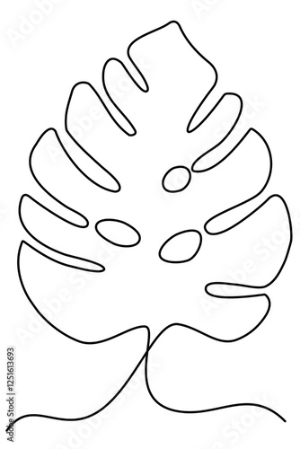 Tropical line art monstera leaf, handdrawn contour collection, exotic doodle t-shirts plants, vacation merchandise card design, summer outline tote bags prints, travel notebooks illustration
