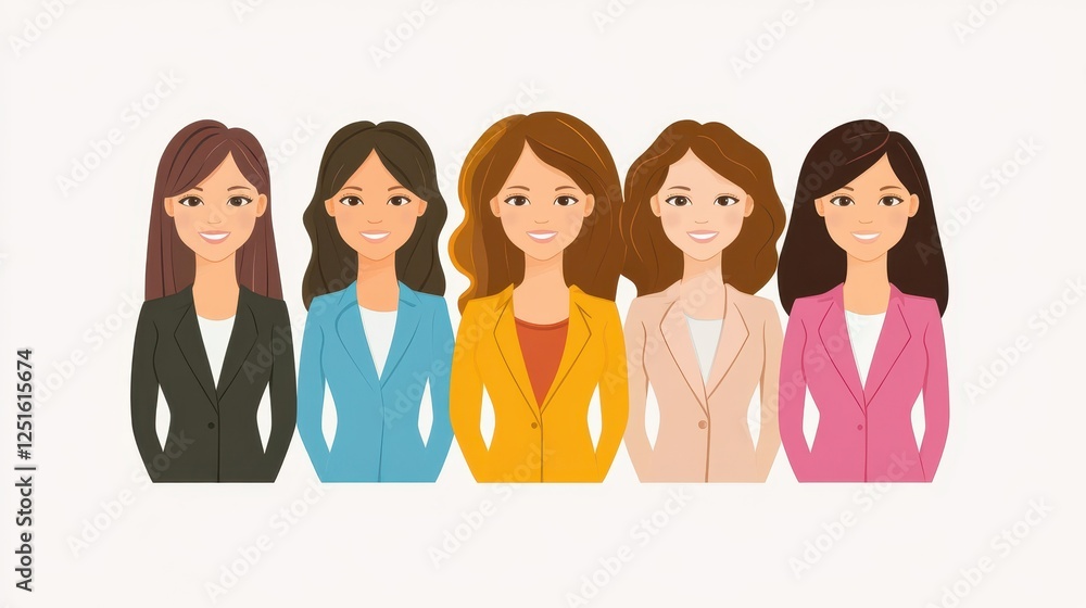Diverse Group of Business Women in Colorful Blazers Diverse Group of Business Women in Colorful Blazers