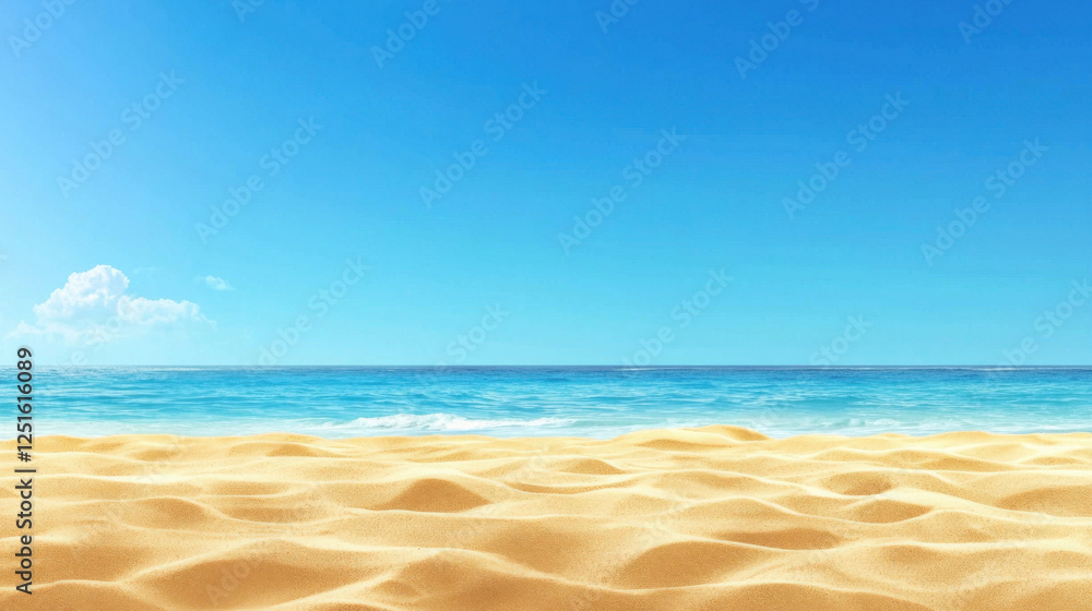 Fototapeta premium Golden sand beach with clear blue sky and calm ocean waves