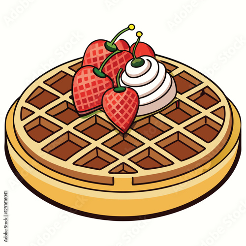 Delicious Waffle with Fresh Strawberries and Creamy Whipped Topping A Sweet Breakfast Treat