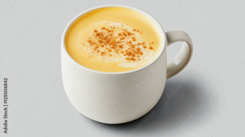 Creamy turmeric latte topped with spices in white cup