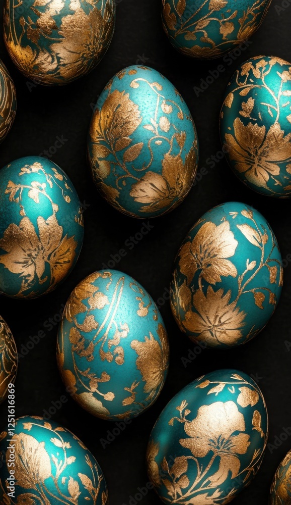 Elegant Easter composition with artisanal decorated eggs and fresh spring flowers on a trendy dark background. Perfect for social media marketing and business. Elegant Easter composition with artisanal decorated eggs and fresh spring flowers on a trendy dark background. Perfect for social media marketing and business.