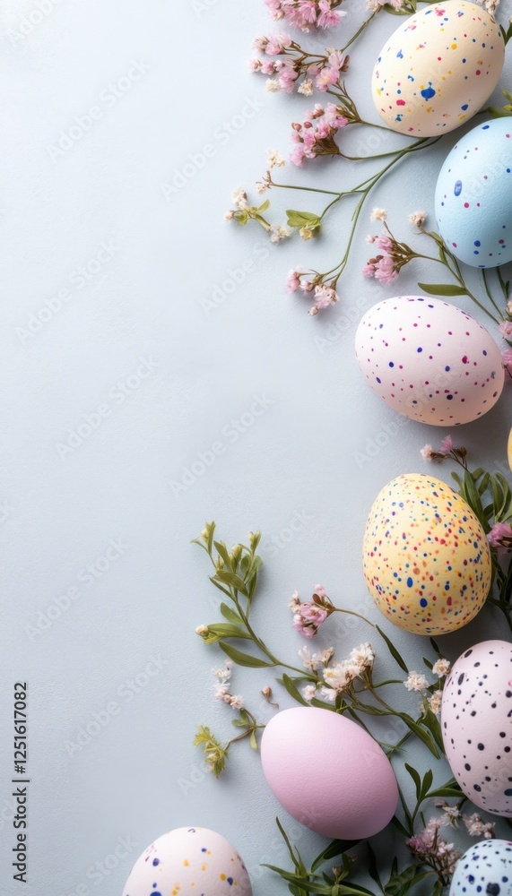 Elegant Easter composition with artisanal decorated eggs and fresh spring flowers on a trendy dark background. Perfect for social media marketing and business. Elegant Easter composition with artisanal decorated eggs and fresh spring flowers on a trendy dark background. Perfect for social media marketing and business.