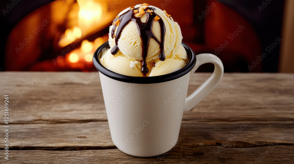 cup of creamy vanilla ice cream topped with chocolate sauce and nuts cup of creamy vanilla ice cream topped with chocolate sauce and nuts