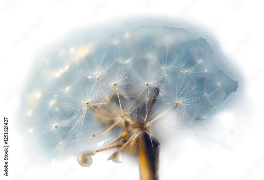 background form rain bubble fresh beauty tender artistic golden blowball nature large beautiful image water drops dreamy plant dandelion freshness seed dew summer soft dripped macro blue parachute