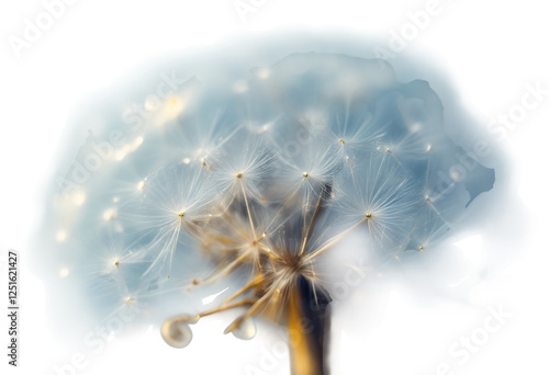 background form rain bubble fresh beauty tender artistic golden blowball nature large beautiful image water drops dreamy plant dandelion freshness seed dew summer soft dripped macro blue parachute
