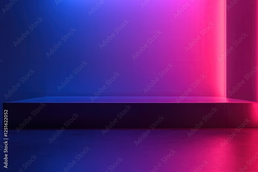 Neon Lit Platform In A Dark Room Neon Lit Platform In A Dark Room