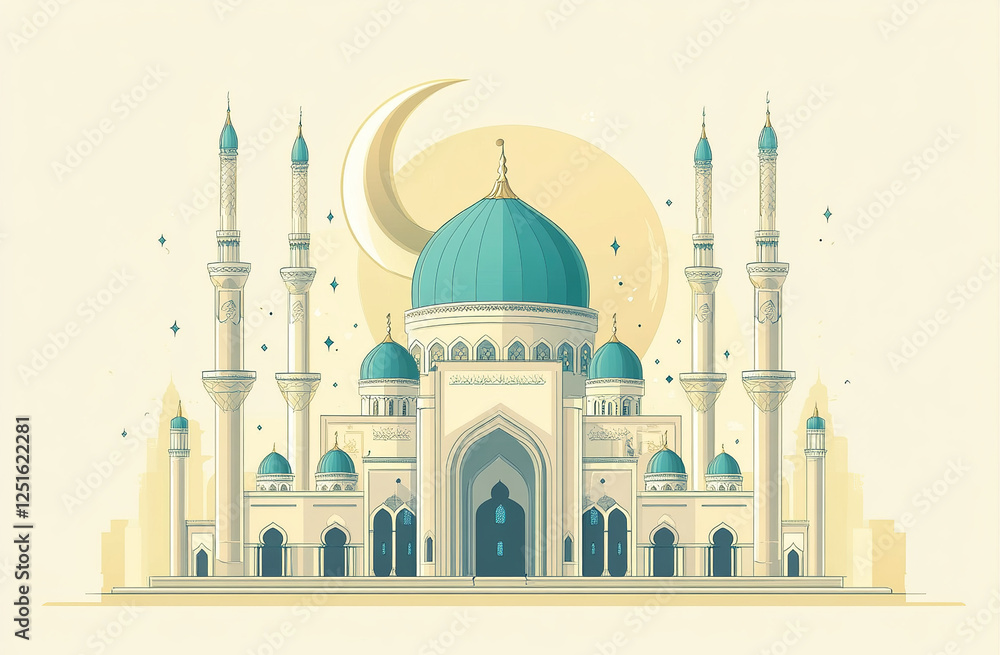 Fototapeta premium Ramadan Kareem background with mosque and moon