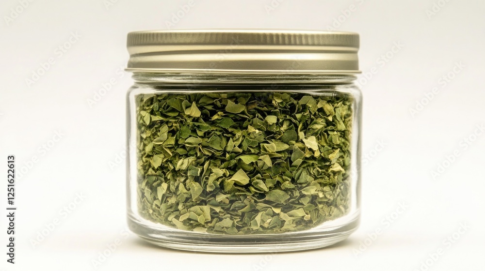 Jar of dried moringa leaves, isolated on transparent or white background Jar of dried moringa leaves, isolated on transparent or white background