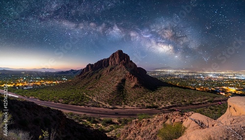camelback mountain in phoenix arizona with milky way galaxy