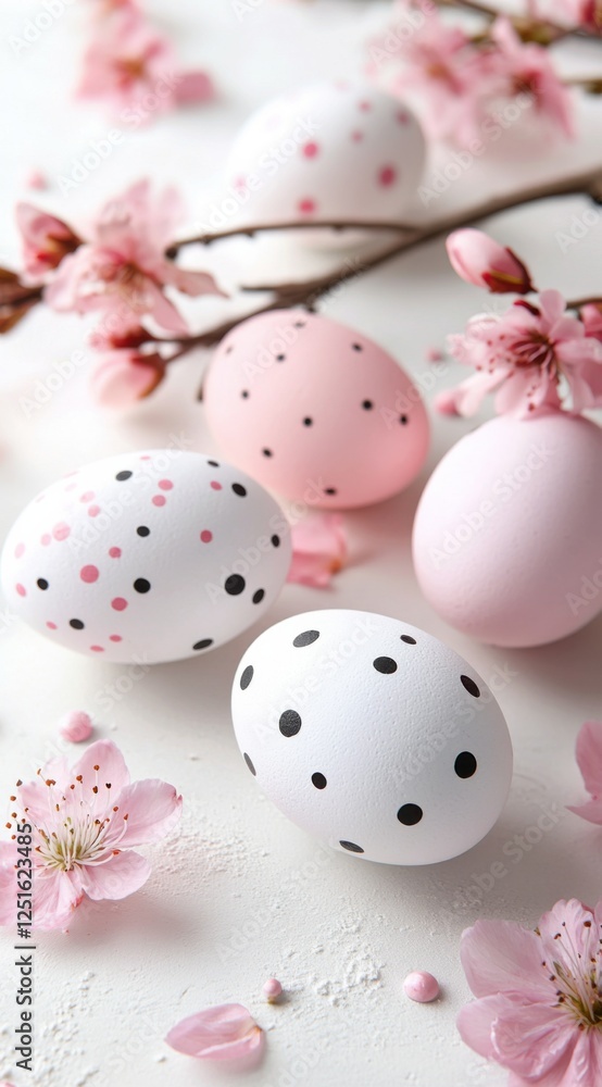Fototapeta premium Easter egg & paschal themed social media template to enhance your business presence! Perfect for holiday promotions & festive content. This 9:16 vertical format features elegant symbols, soft glowing 