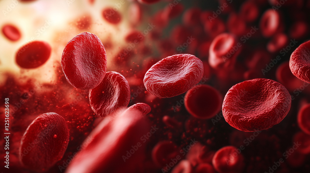 Fototapeta premium Close-Up of Blood Cells in motion - Detailed Microscopic View for Medical, Scientific, and Healthcare Illustrations