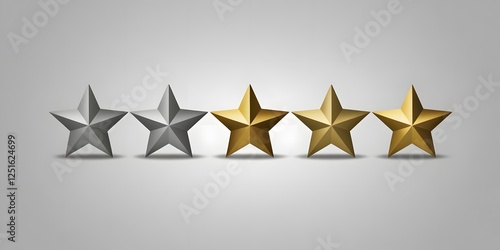 A set of five stars in gradient shades from gray to gold, arranged in a row to represent an increasing rating scale, centered on a soft gray background2 photo