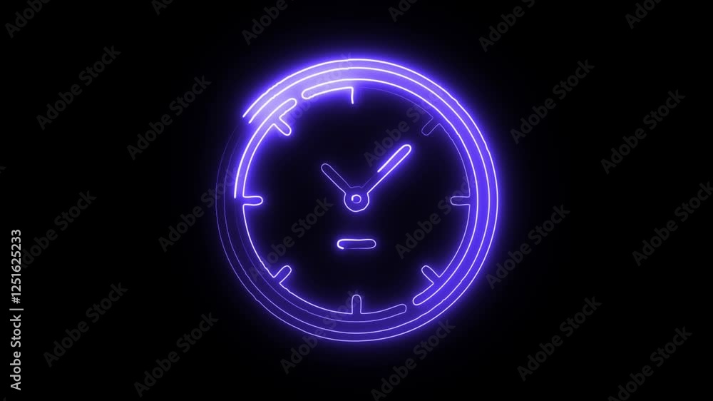 Glowing neon Clock icon isolated on black background. HD Video motion graphic animation Glowing neon Clock icon isolated on black background. HD Video motion graphic animation