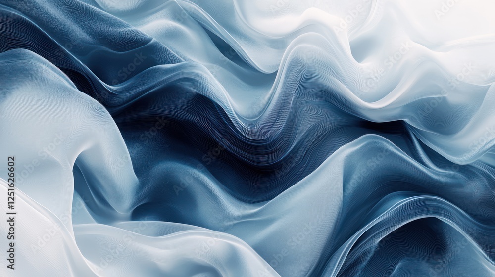 Abstract blue white fabric waves, flowing design, studio, background texture, website Abstract blue white fabric waves, flowing design, studio, background texture, website
