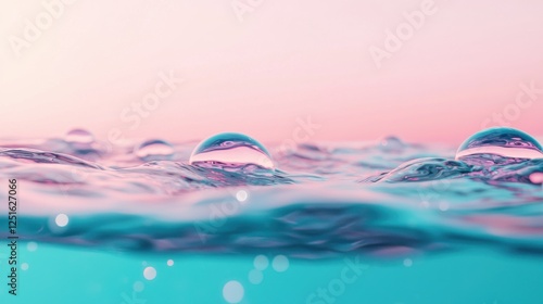 A serene image of water droplets on a colorful, softly blurred surface, evoking tranquility and freshness.
