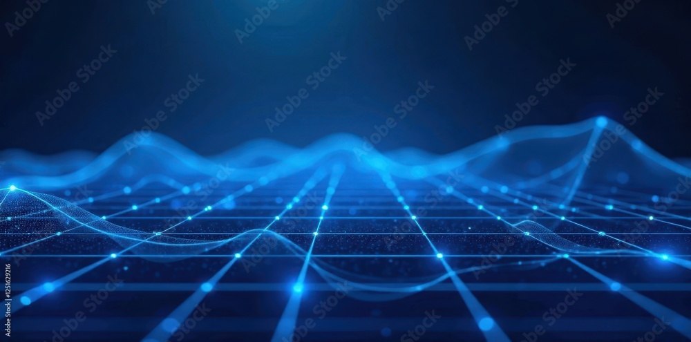Obraz premium Glowing blue grid pattern, abstract digital backdrop, glow, tech