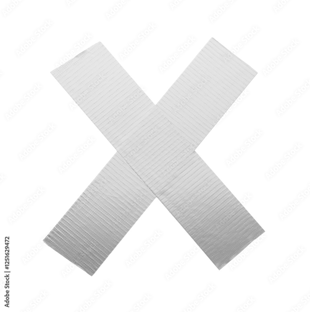 Obraz premium Cross made of silver adhesive tape on white background, top view