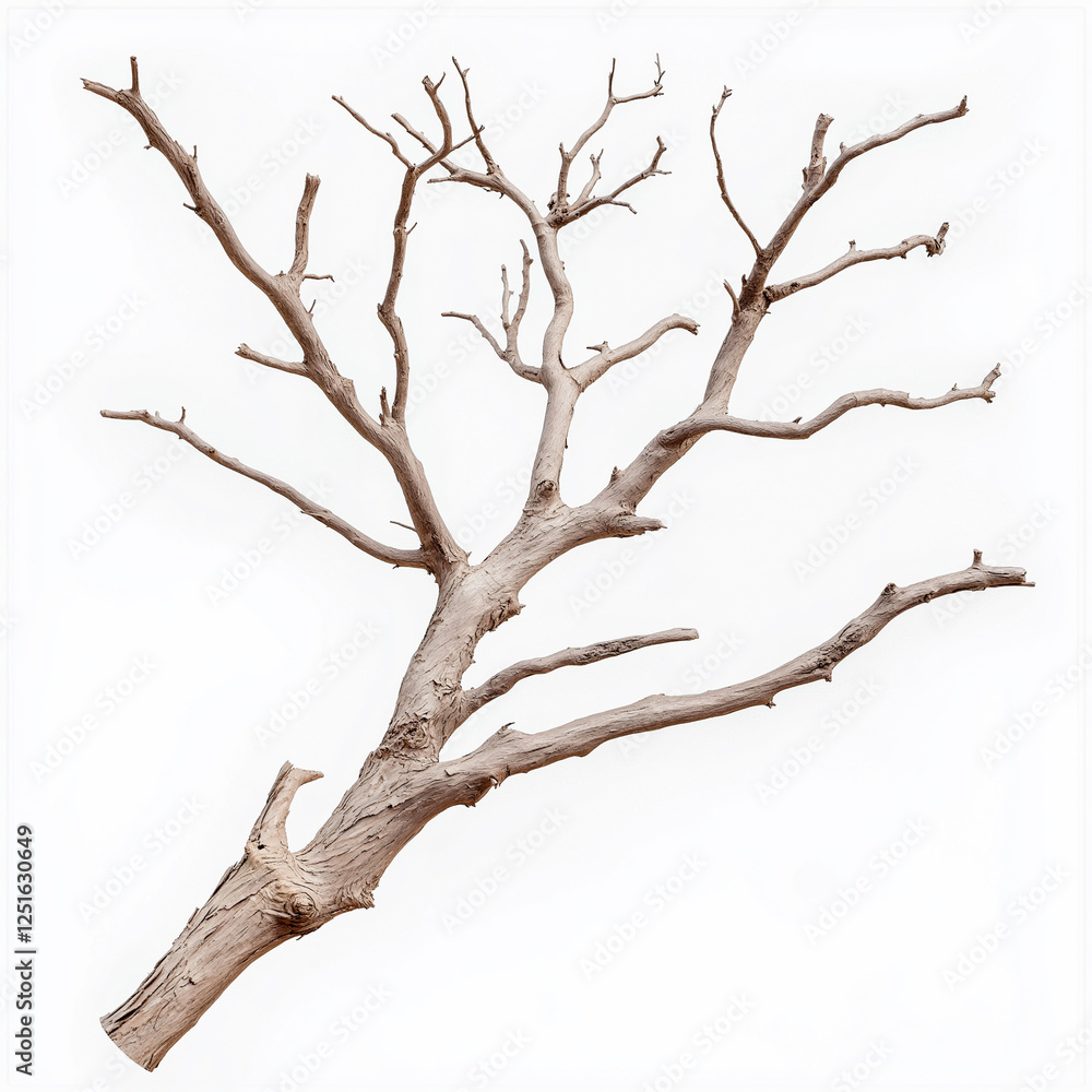 Dry tree branch isolated on a white background with artistic composition. Single bare tree branch photographed isolated against a plain white background in detail. Dry tree branch isolated on a white background with artistic composition. Single bare tree branch photographed isolated against a plain white background in detail.