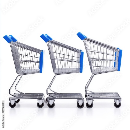 Three Colorful Shopping Carts on White Background for Retail and E-commerce Themes photo