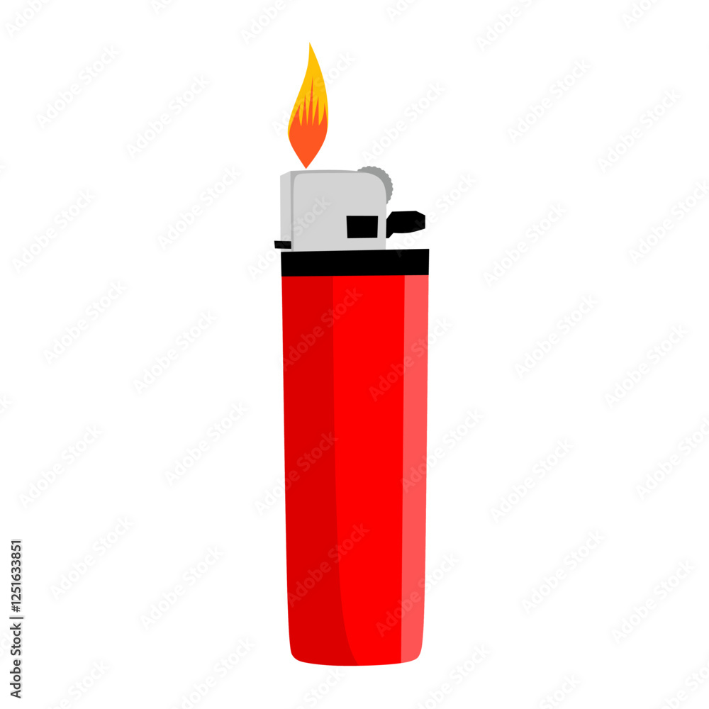 Graphic vector illustration of a lighter, a red gas lighter with a flame, isolated on a white background. Perfect for themes such as energy, fire, tools and everyday practical objects. Graphic vector illustration of a lighter, a red gas lighter with a flame, isolated on a white background. Perfect for themes such as energy, fire, tools and everyday practical objects.