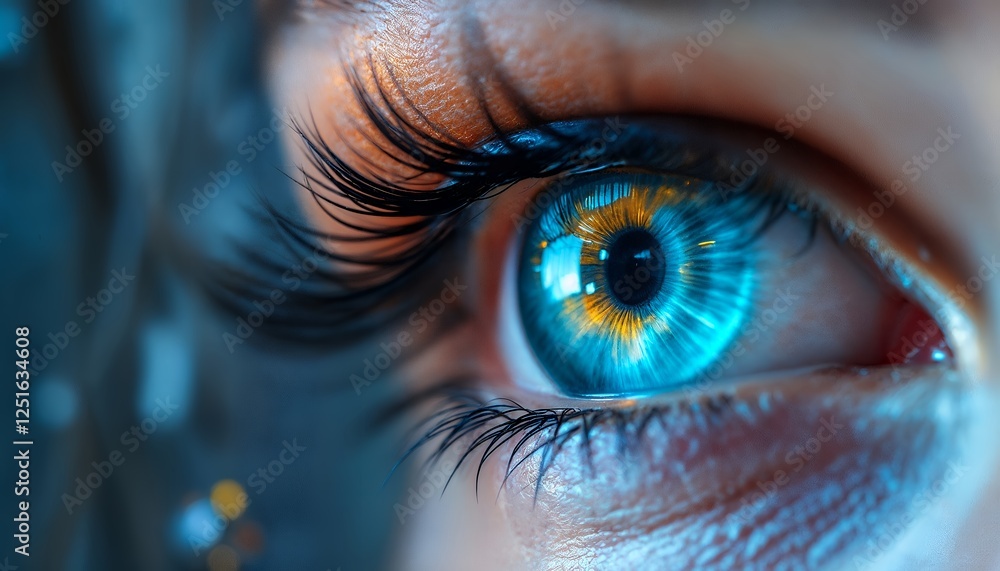 Fototapeta premium Close-up of Striking Blue Human Eye with Long Eyelashes Detail