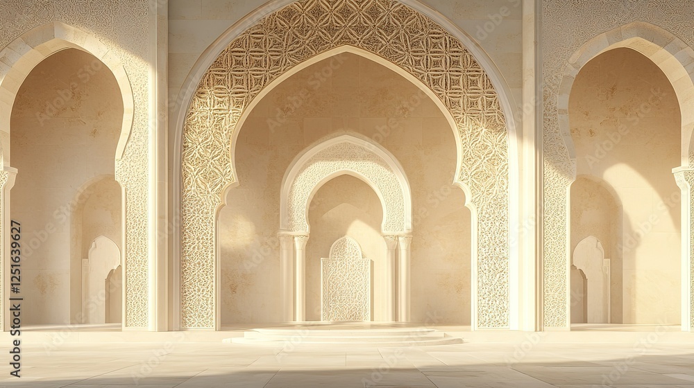 Obraz premium Ornate arches create a stunning architectural interior with decorative patterns and soft light
