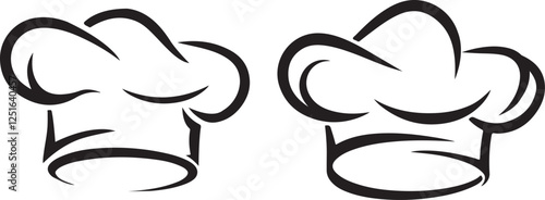 Two stylized chef hats in black outline against a white background.