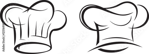 Two stylized chef hats in black outline against a white background.