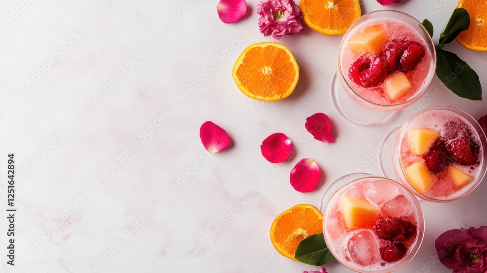 galentines day brunch, an aerial view of a galentines day brunch table featuring fruity parfaits, sparkling drinks, and scattered flower petals galentines day brunch, an aerial view of a galentines day brunch table featuring fruity parfaits, sparkling drinks, and scattered flower petals