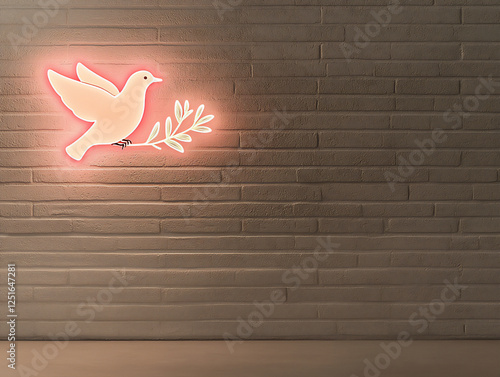 P Neon minimalist illustration of a dove flyi photo