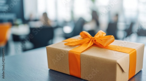 Unboxing a gift package office space product photography modern workspace close-up view celebration of surprises