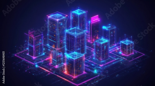 Wallpaper Mural Neon Cityscape Data Center Network, glowing, futuristic, digital, background Torontodigital.ca