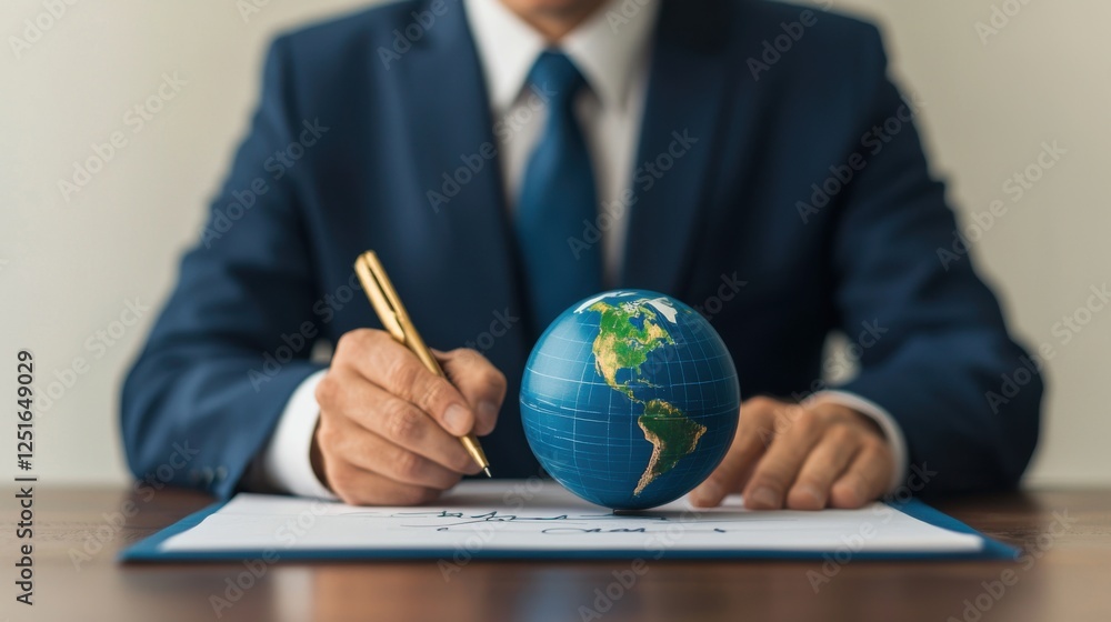 Business executive signing global agreement office setting professional image corporate environment close-up view international collaboration Business executive signing global agreement office setting professional image corporate environment close-up view international collaboration