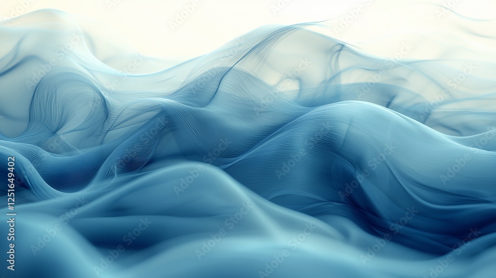 Obraz premium Abstract blue fabric folds, studio shot, smooth texture, elegant design, for digital art background or website