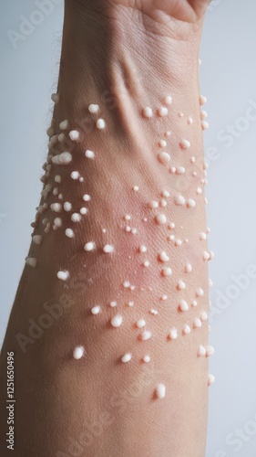 Medical Image: Close-up of Molluscum Contagiosum Skin Lesions on Arm photo