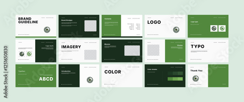 Brand identity design template. Complete Brand Guidelines Template, Creative brand guidelines layout, brand identity manual presentation, Logo and brand strategy guide, Logo guideline book.
