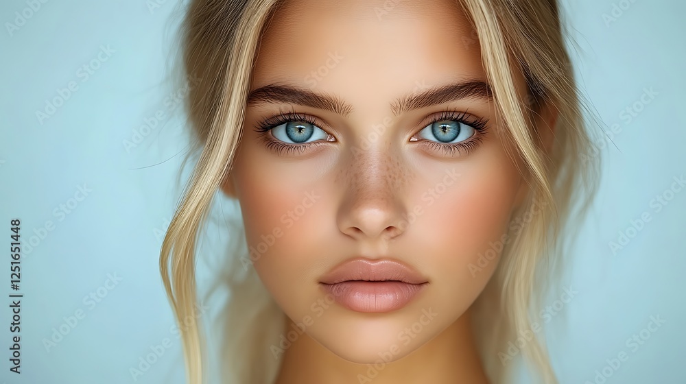Naklejka premium Close up portrait of a blonde woman with blue eyes