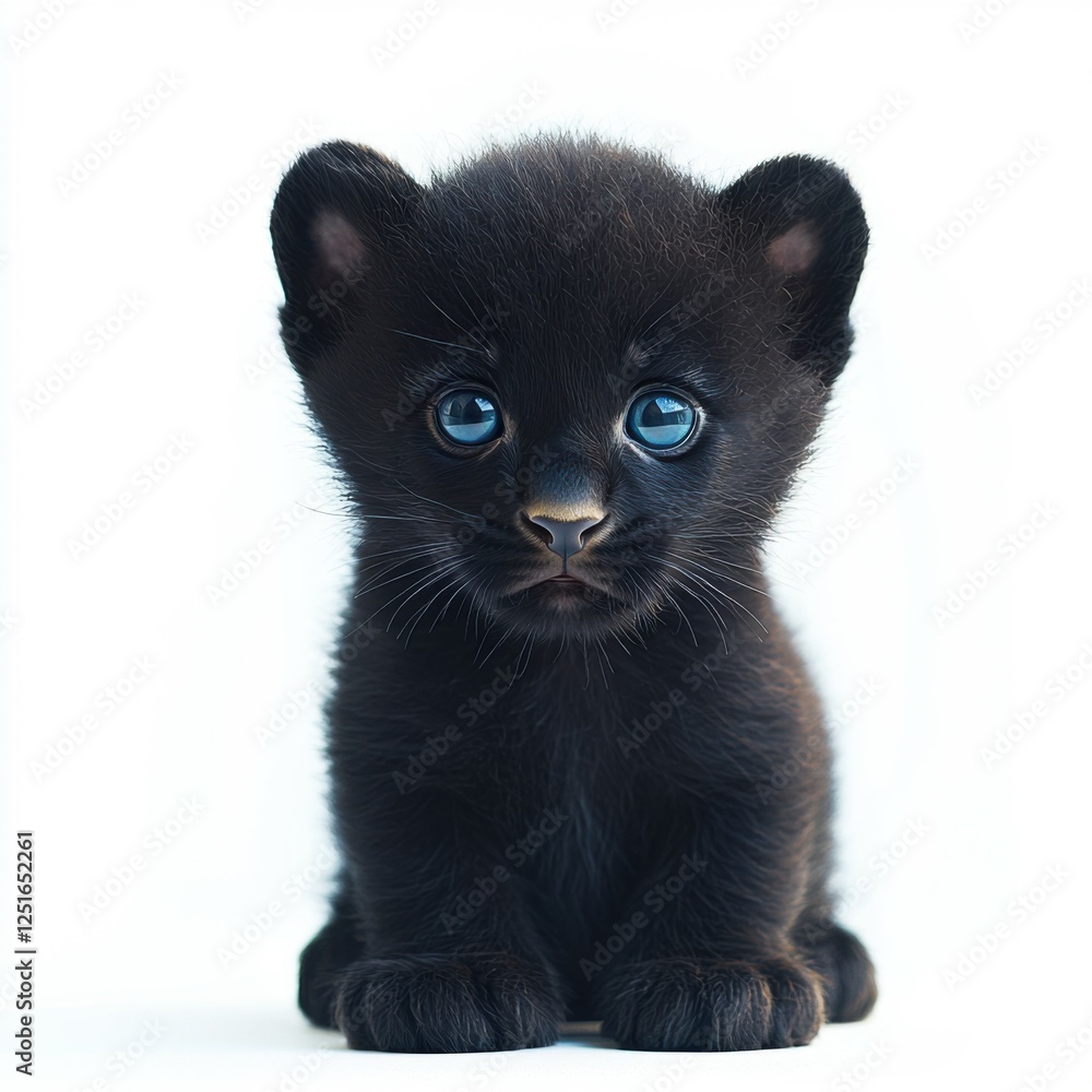 Adorable Black Kitten with Blue Eyes Sitting on White Background Adorable Black Kitten with Blue Eyes Sitting on White Background