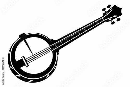 banjo line art silhouette vector illustration