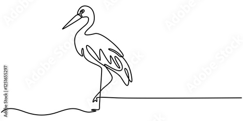 Continuous line drawing of Stork. Single continuous line drawing stork with text Strok isolated on white background. Vector illustration, Single Line Animal Drawing Flamingo, minimal concept pro. 