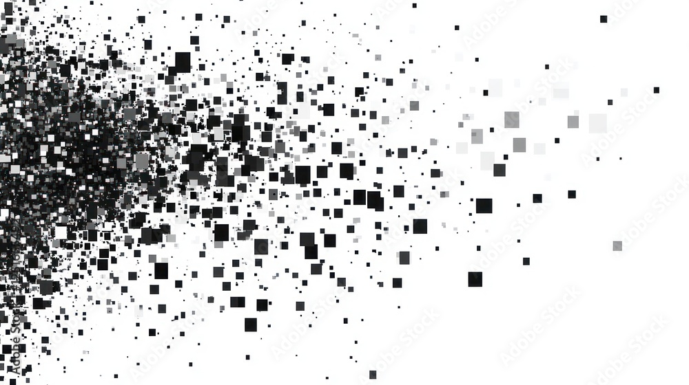 Exploding Digital Pixels, White Background, Abstract Design Exploding Digital Pixels, White Background, Abstract Design