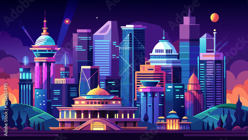 Bangalore City Skyline in India - Modern Architecture of Silicon Valley at Night