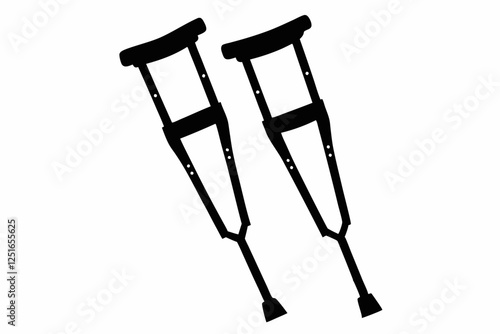 crutches line art silhouette vector illustration