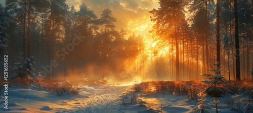 Captivating winter wonderland  a magical landscape of a serene snow covered forest scene
