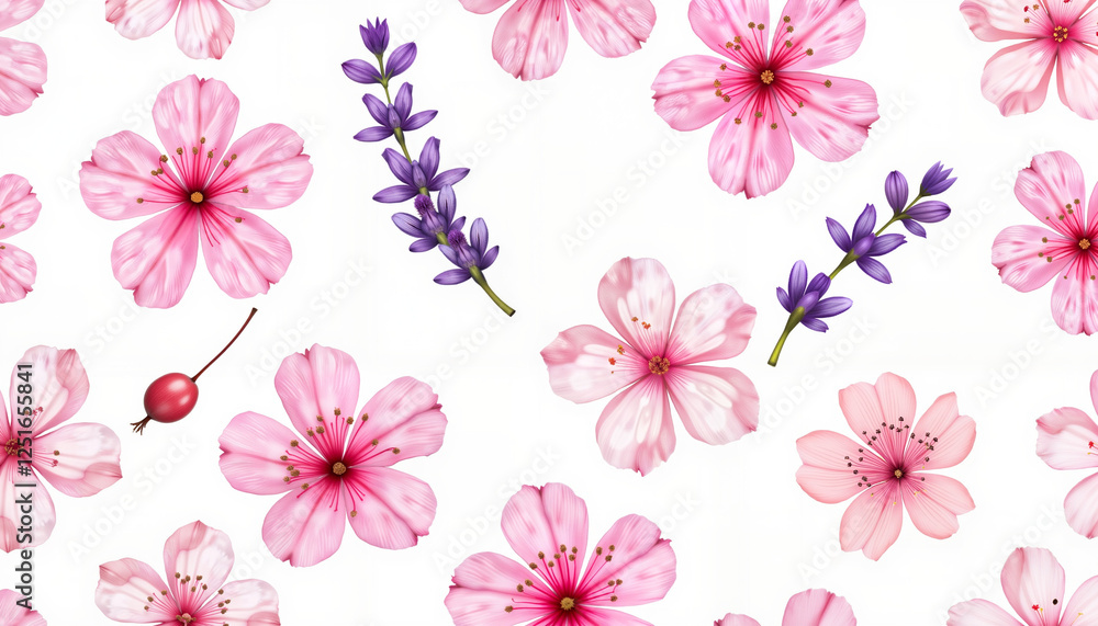Delicate cherry blossoms and lavender pattern, serene elegance Delicate cherry blossoms and lavender pattern, serene elegance