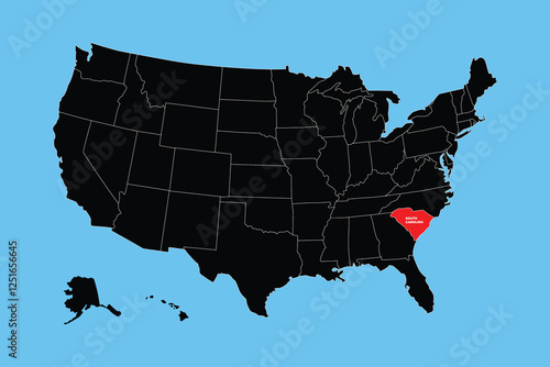South Carolina State, USA, vector map isolated on United states map. Editable blank vector map of USA.