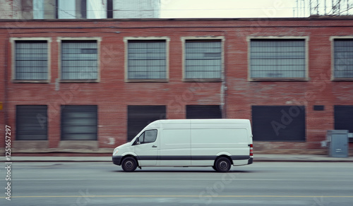 A white van is driving