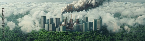 Wallpaper Mural Aerial view of industry releasing smoke over green landscape. Torontodigital.ca